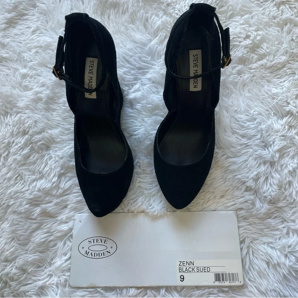 Steve Madden Zenn Black Suede Platform Wedge‎ Heels